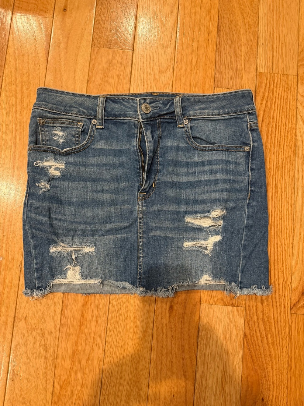 American Eagle Outfitters Distressed Blue Denim Mini Skirt